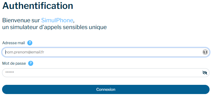Página de conexión de SimulPhone