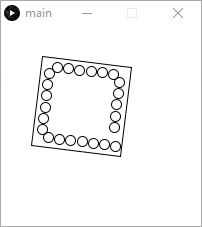 A rotating square has circles moving around vaguely near its edges, but not accurately.