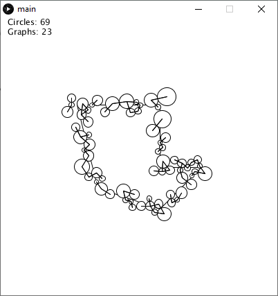 A series of circles cover the edges of a polygon, with lines connecting the circles touching each other.