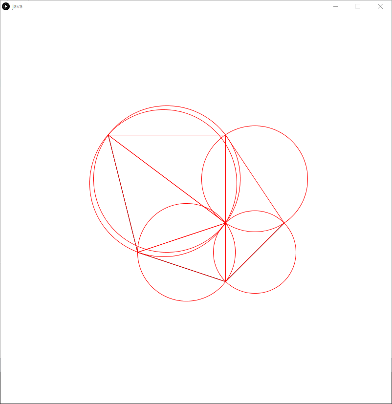 A Delaunay Triangulation of a set of points, with a series of circumcircles over it..