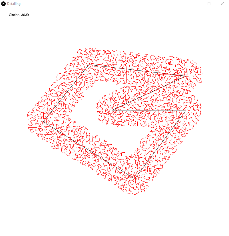 A series of arcs travel around a polyline.