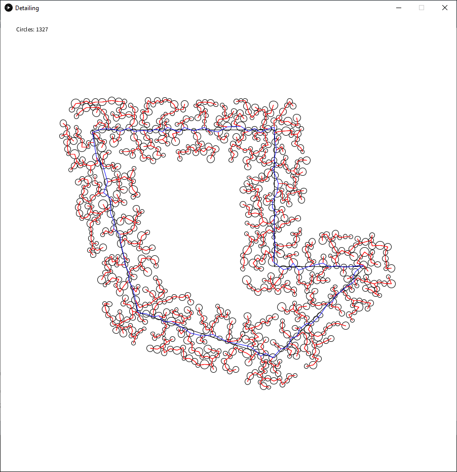 A circle packing of a polyline is broken down into groups.