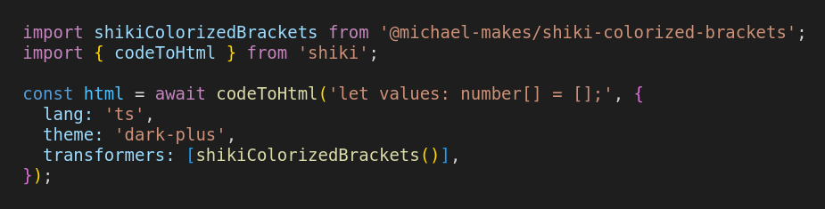 The above code snippet highlighted with shiki-colorized-brackets