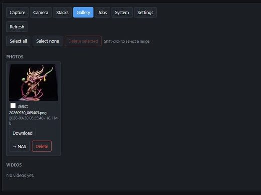 Gallery — view, download, multi-select delete