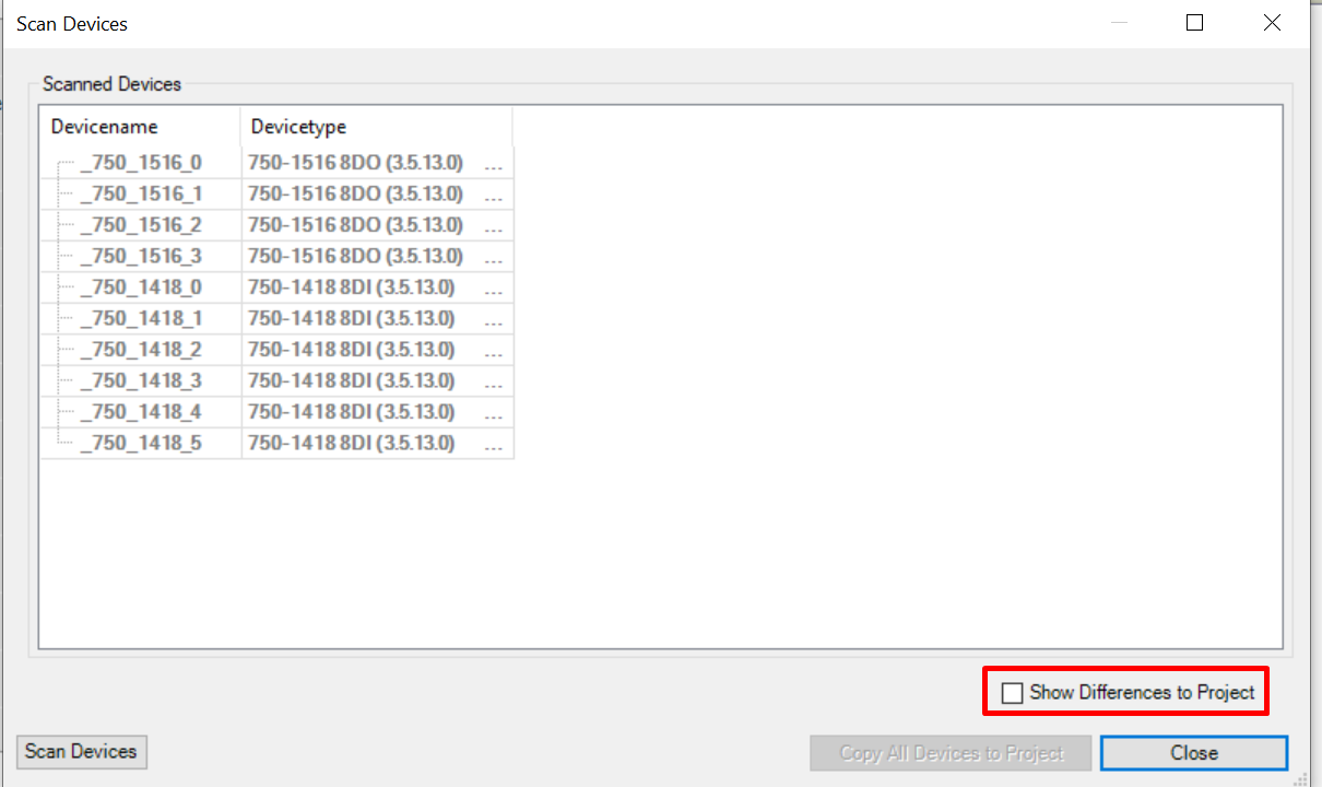 Scan to update modules show differences