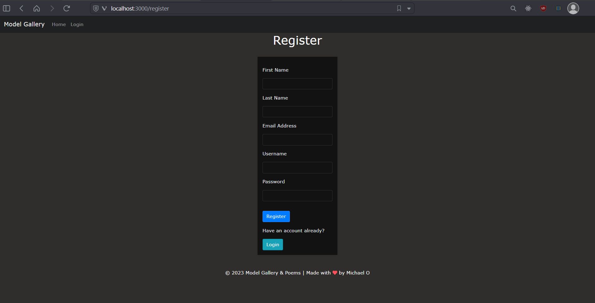 Register page