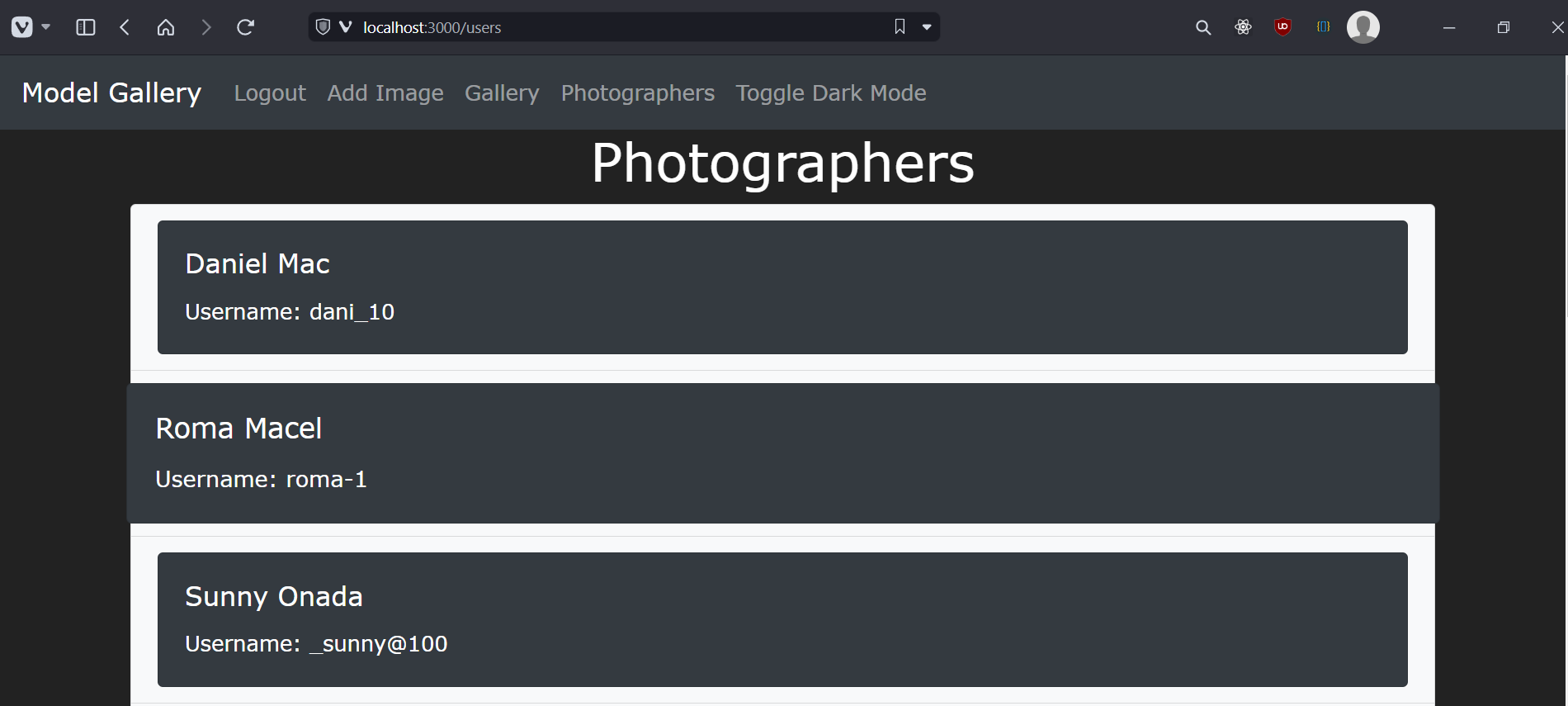 Photographers page