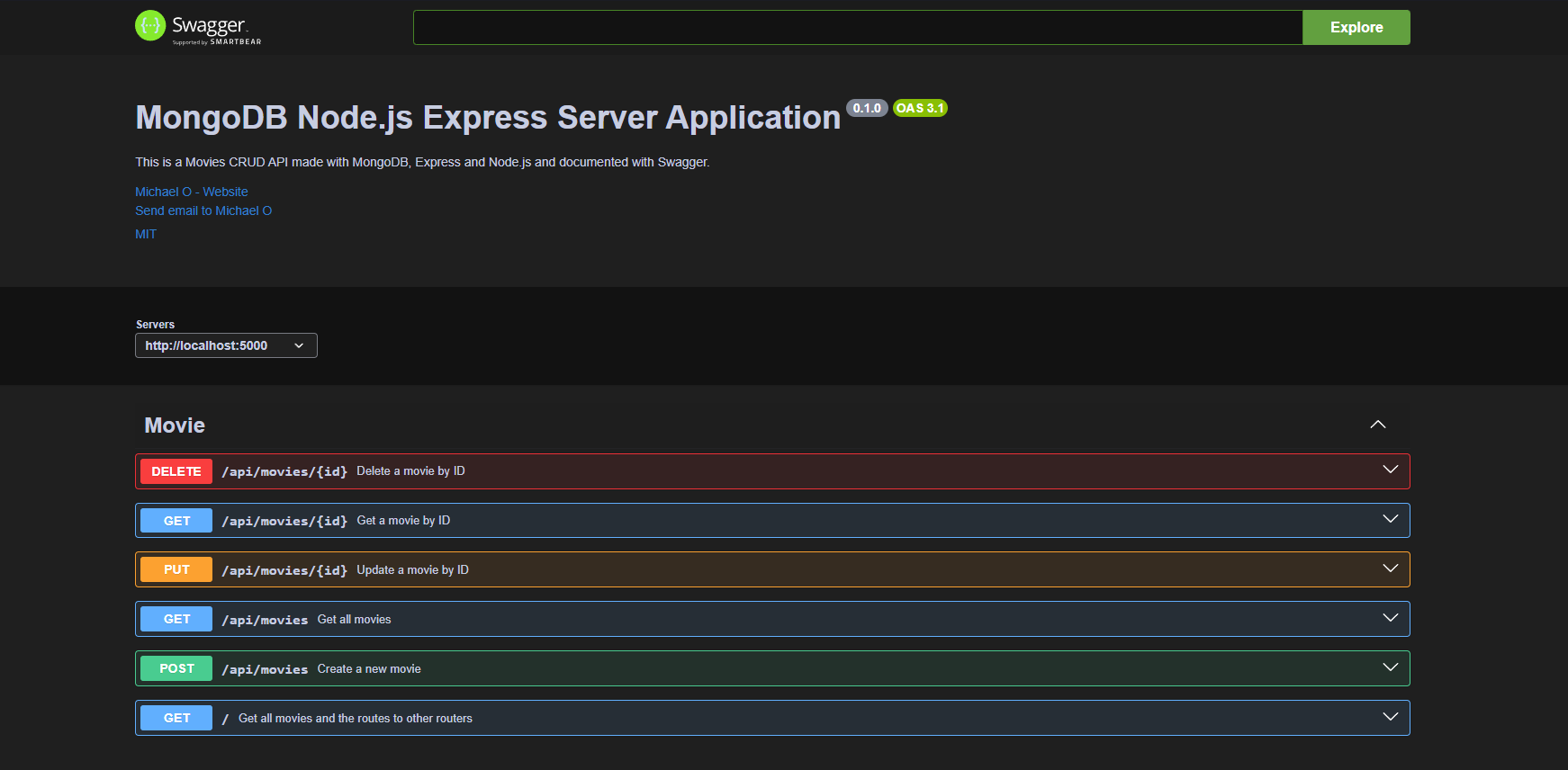 Swagger UI API documentation interface