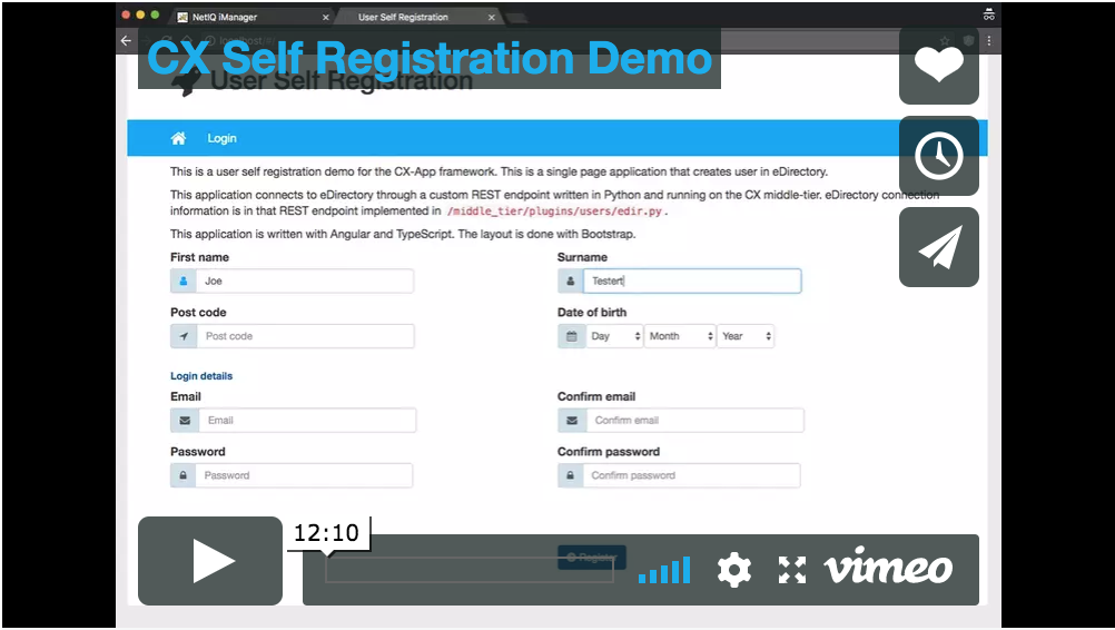 CX Self Registration Demo