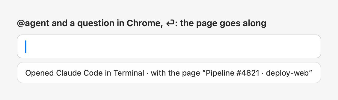 @agent and a question in Chrome, then ⏎: the page goes along