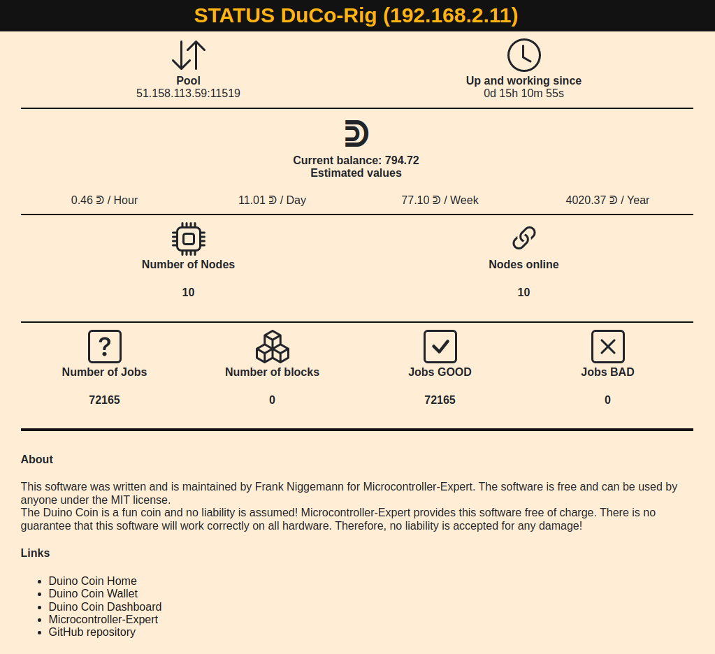 Duino Coin Rig Screenshot Webfrontend