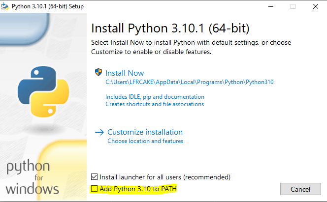 Screenshot de l'installation de python 3