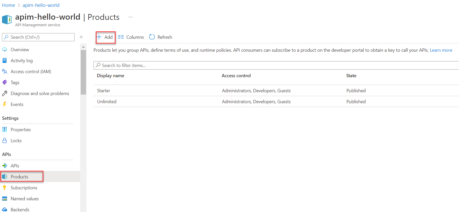 Add Product in Azure Portal
