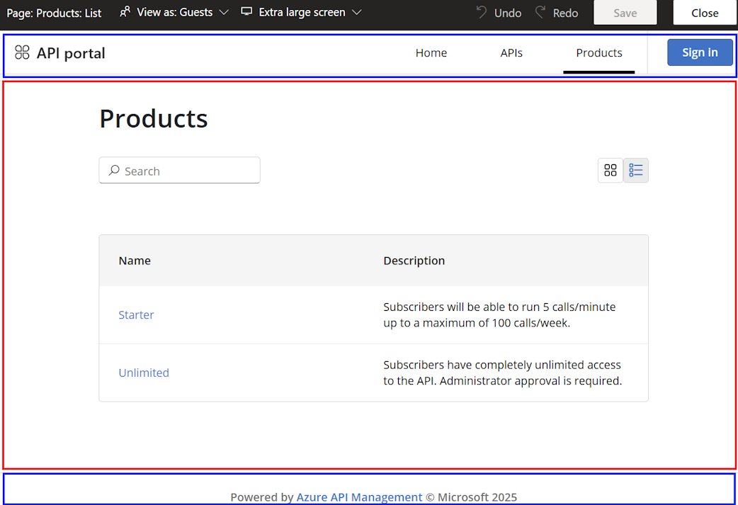 Developer Portal Pages and Layouts