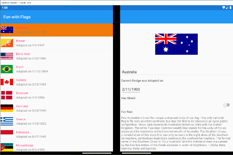 Dual-screen app on the Surface Duo emulator