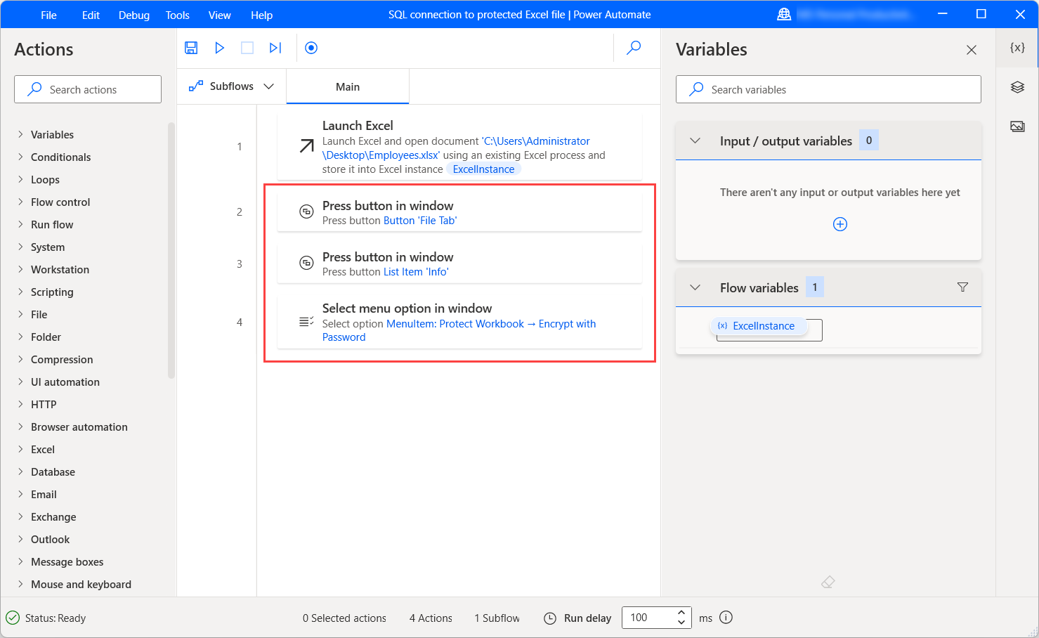 选择“用密码进行加密”的 UI 自动化操作。