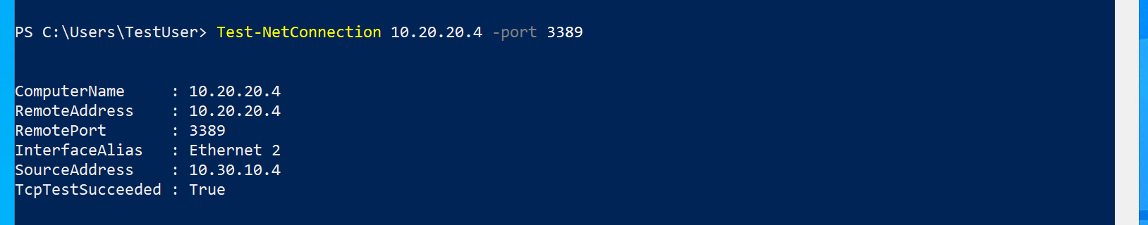 Test-NetConnection succeeded.