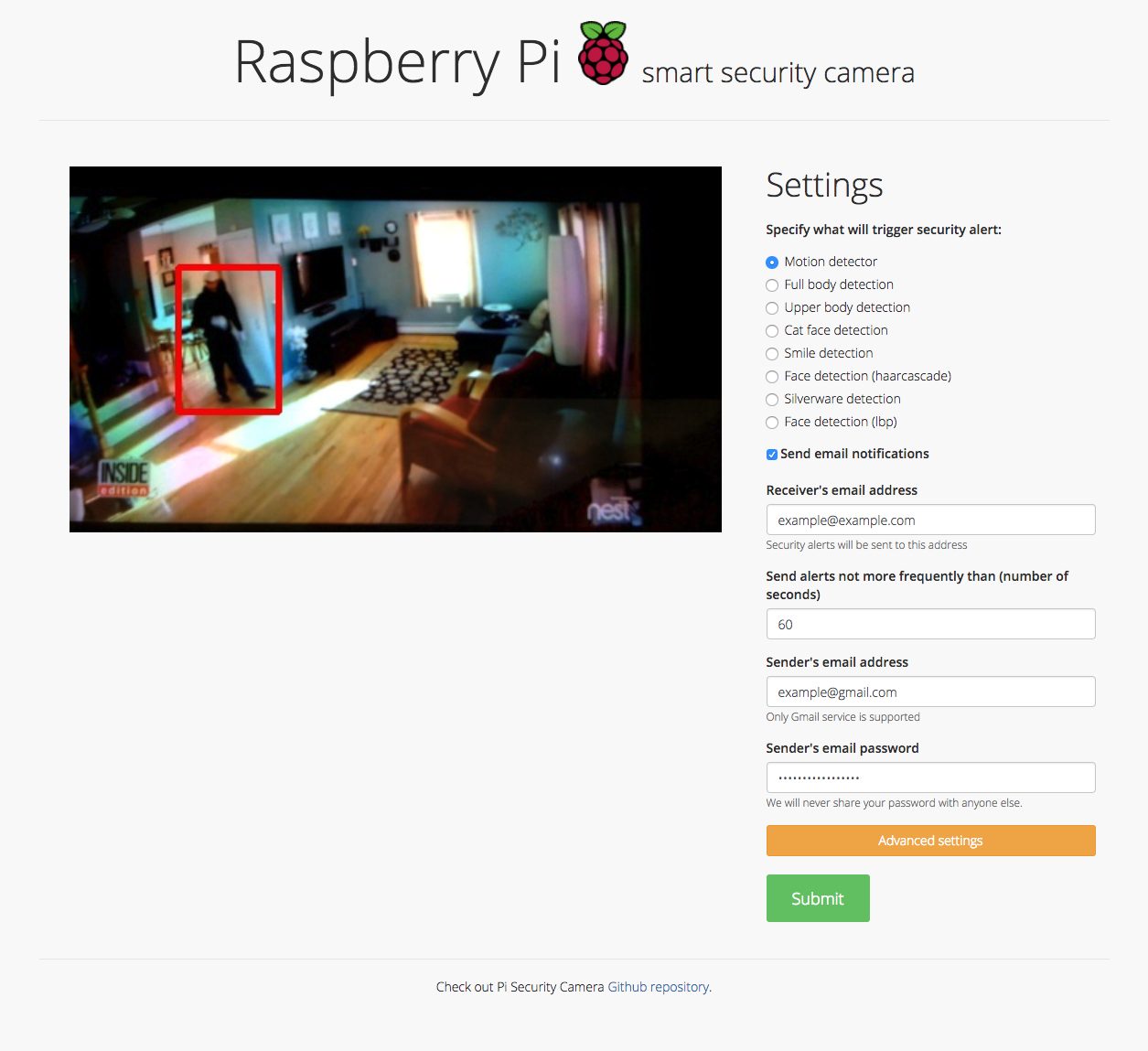 Raspberry security camera store software