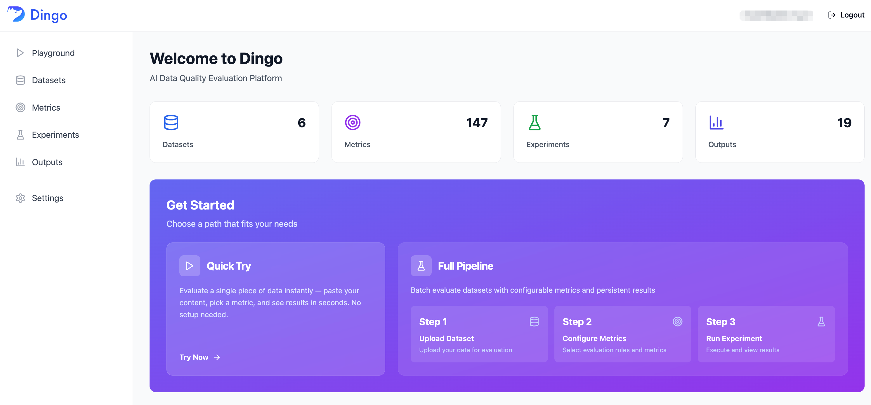 Dingo SaaS dashboard