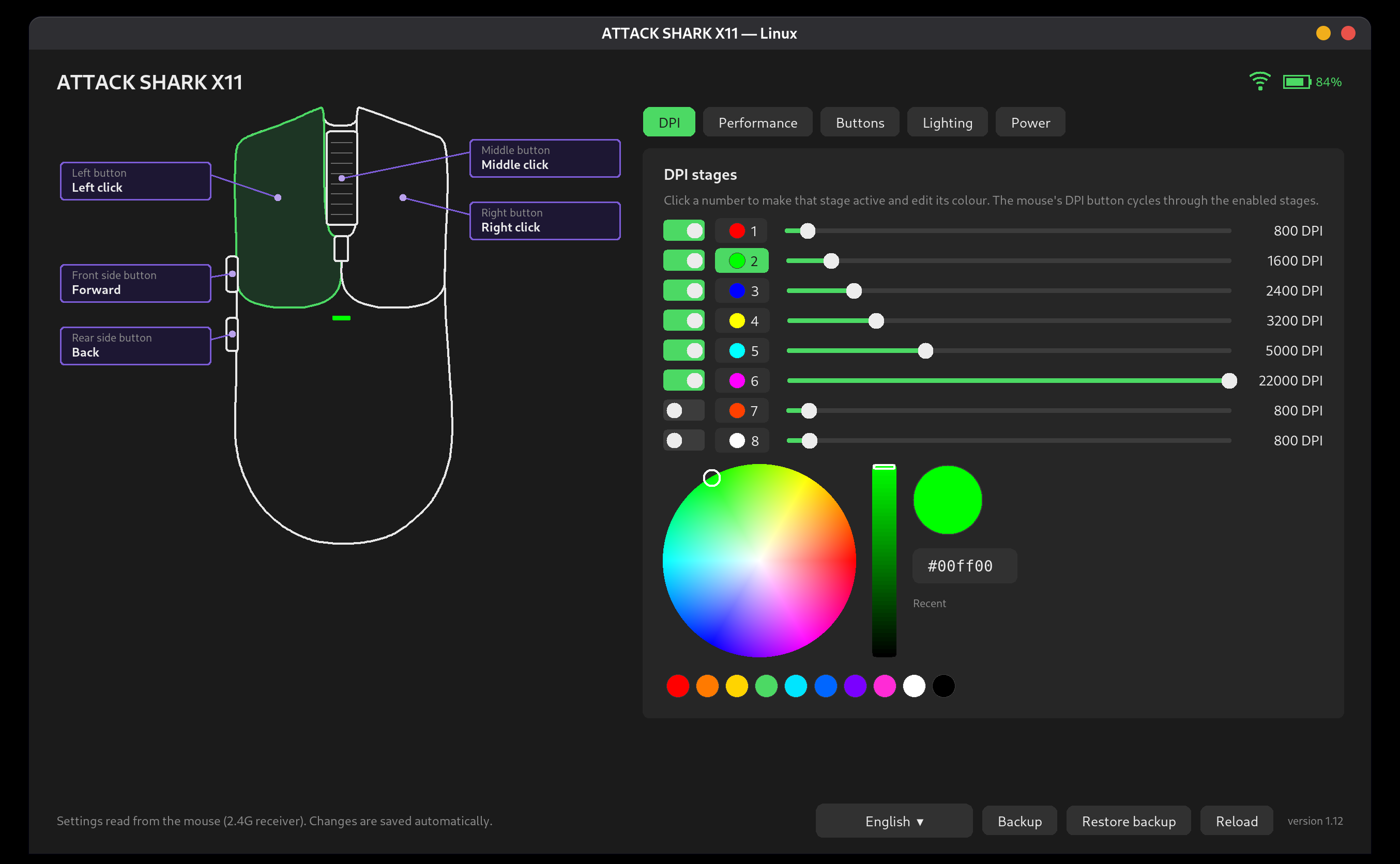 Shark Mouse Config DPI page