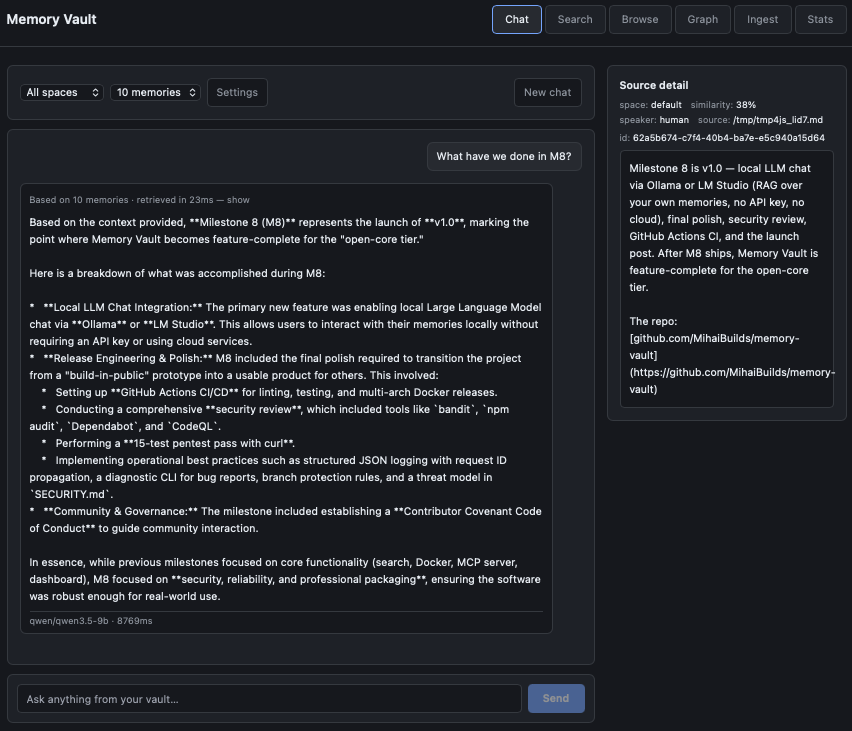 Memory Vault chat with sources