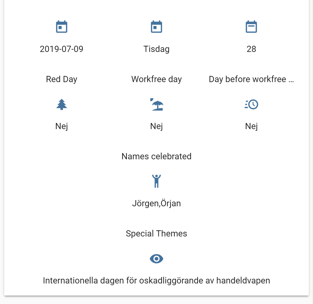 Swedish calendar with special themes