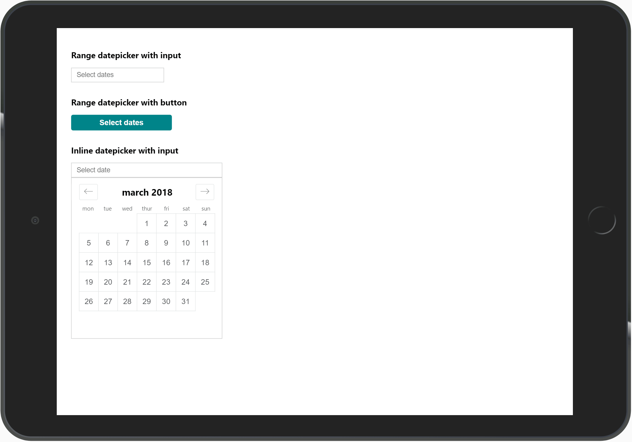 Datepicker on tablet