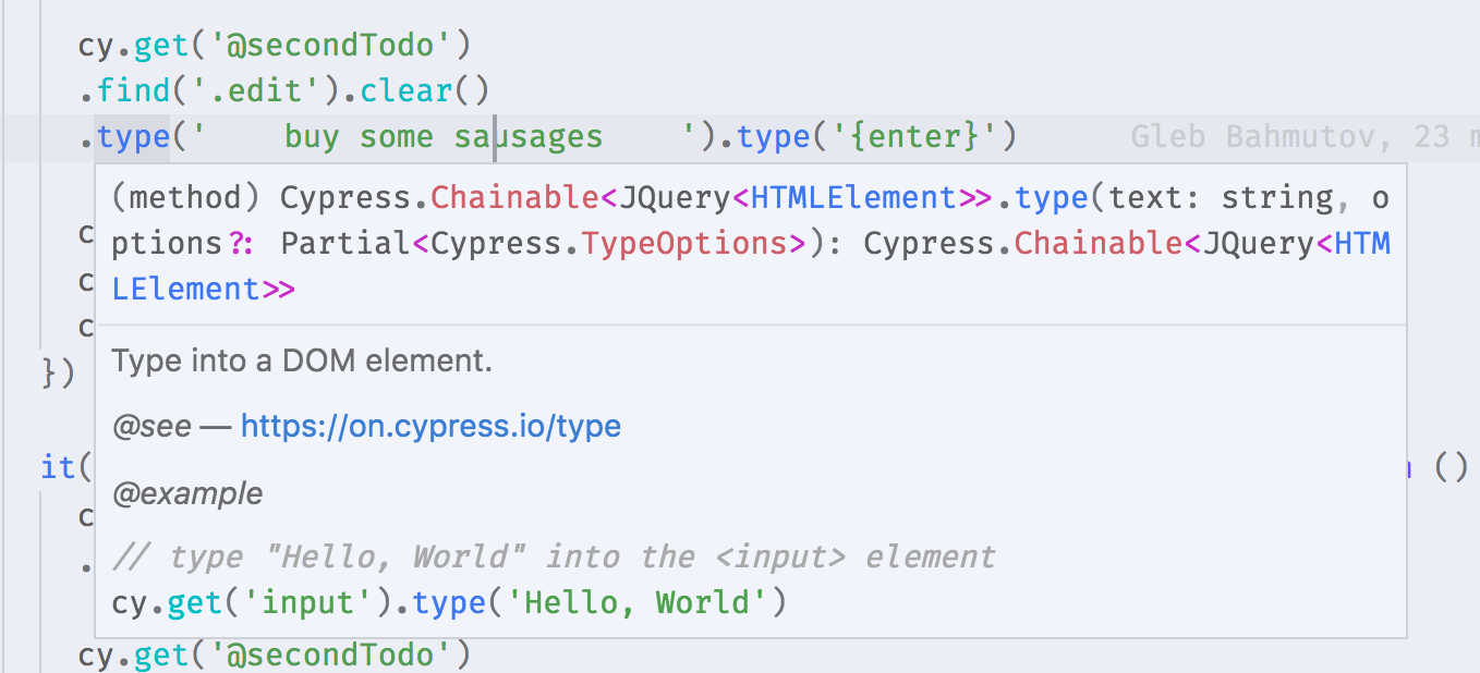 cy.type IntelliSense