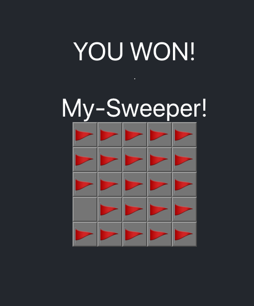 A game of My-Sweeper in which I found 24 mines in a 5x5 grid