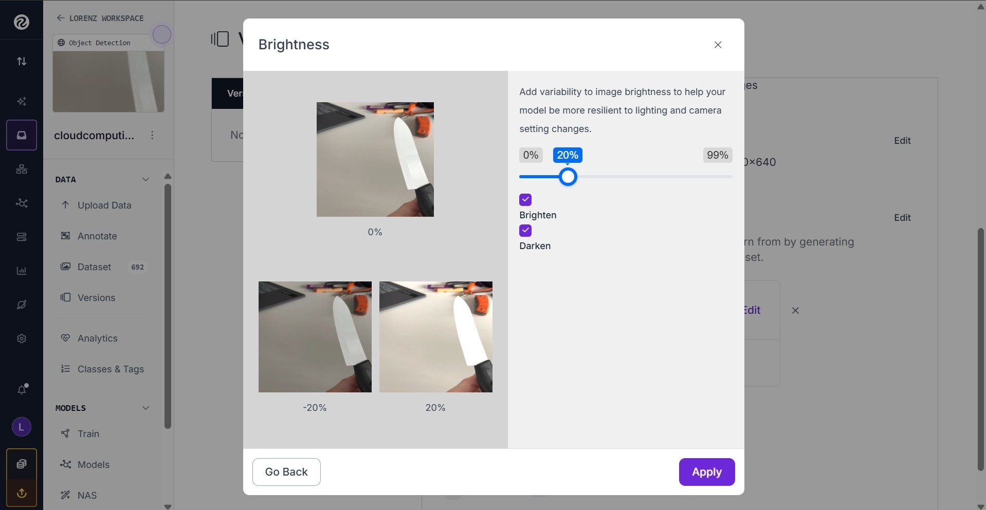 Adjust the brightness to 20%