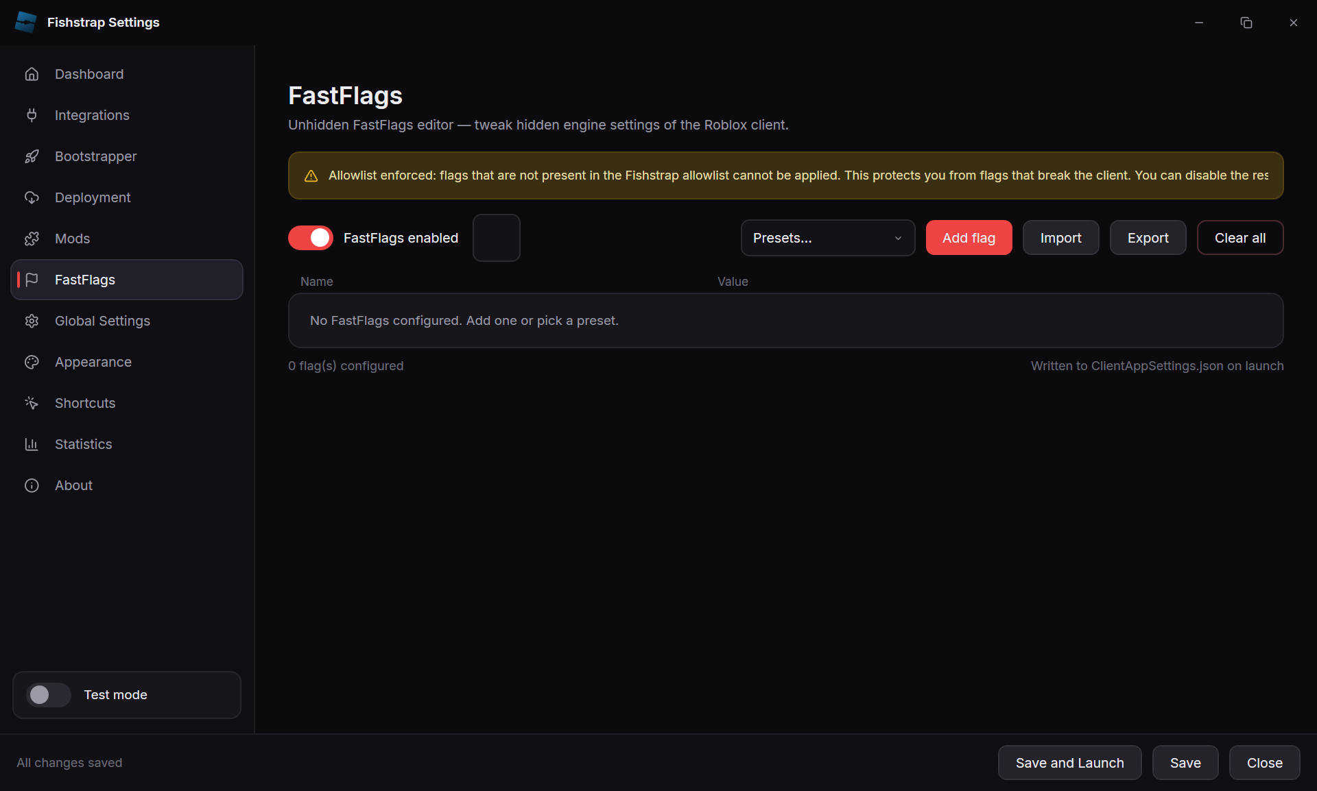 Fishstrap V2 FastFlags editor