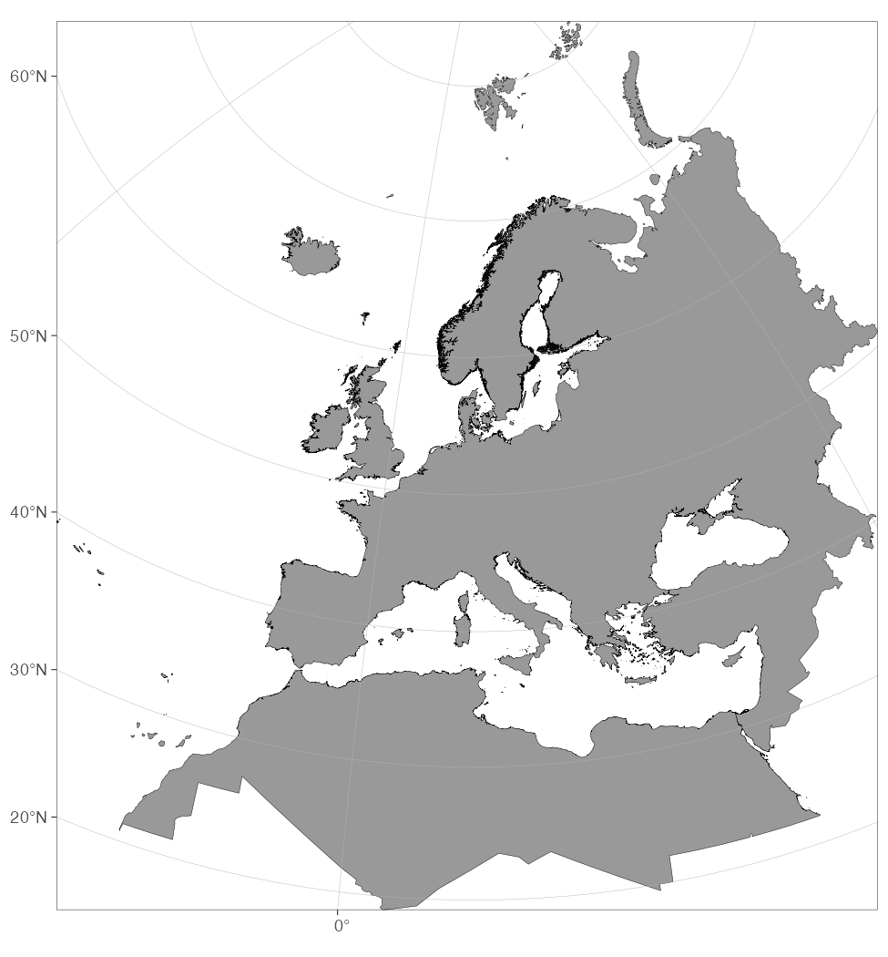 Figure: Detailed European coastline (EPSG:3035) from the EEA coastline dataset.