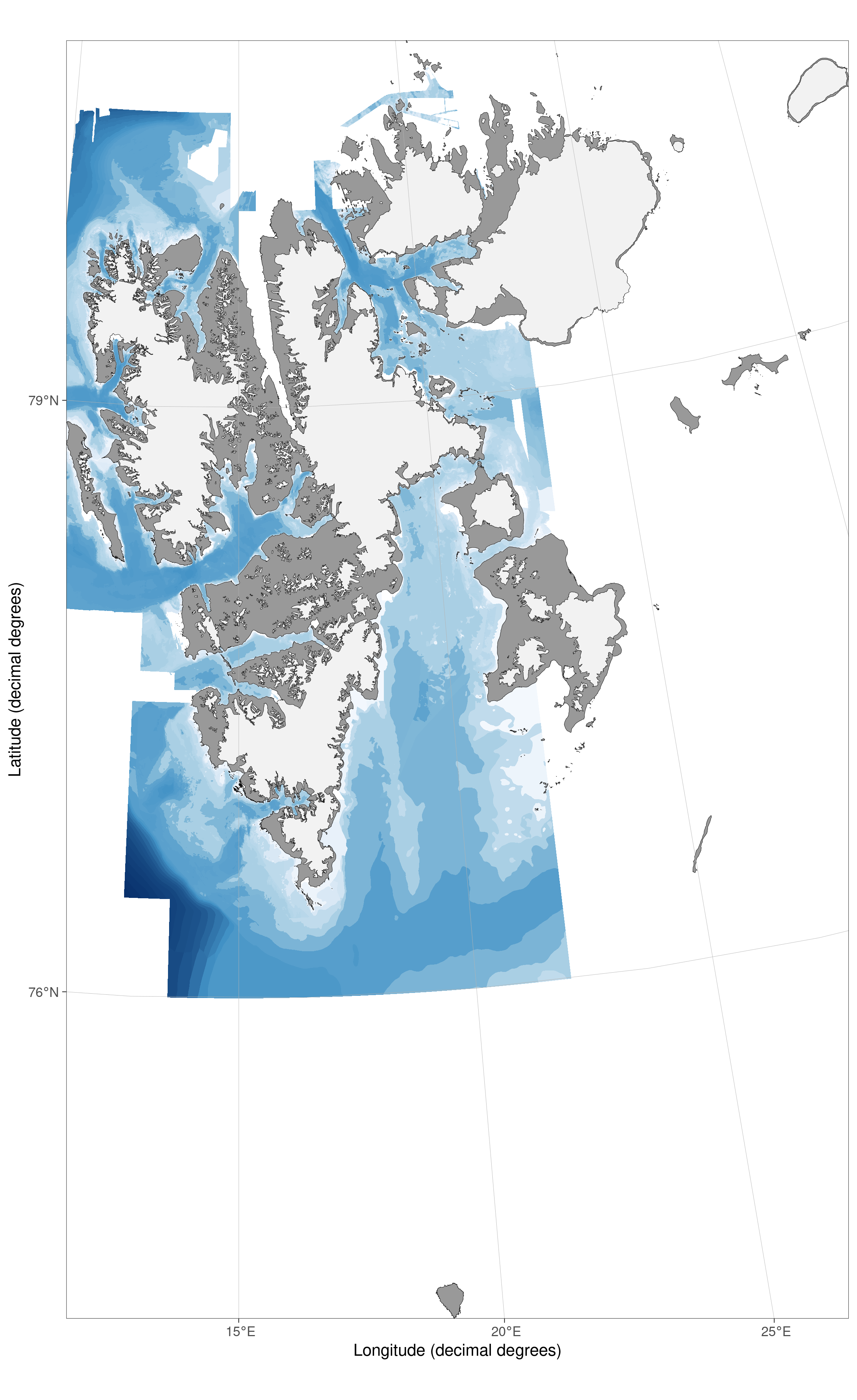 The PlotSvalbard maps can also be generated using ggOceanMaps with the ggOceanMapsLargeData extension. The function asks to download the data when you use it for the first time.