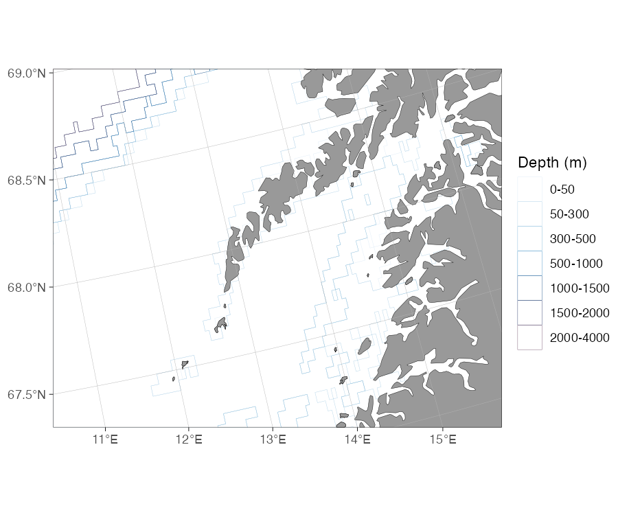 Figure: Contour-line bathymetry (cb), lines only.
