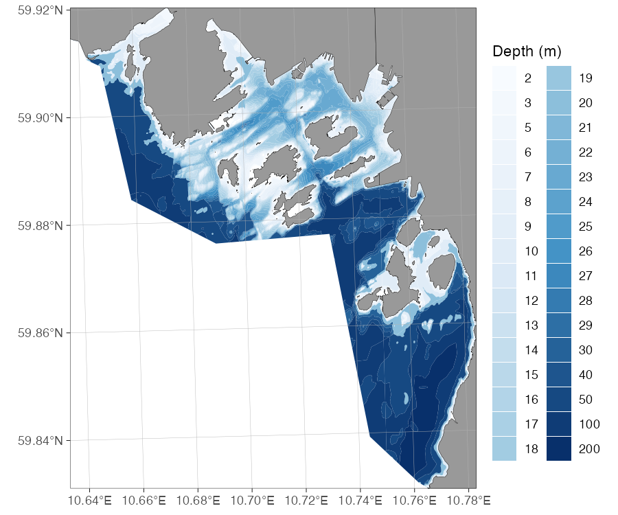Figure: Geonorge depth data for Oslo municipality.