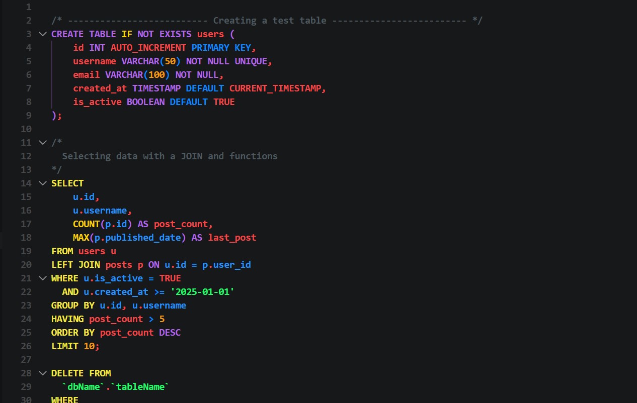 SQL Syntax Preview