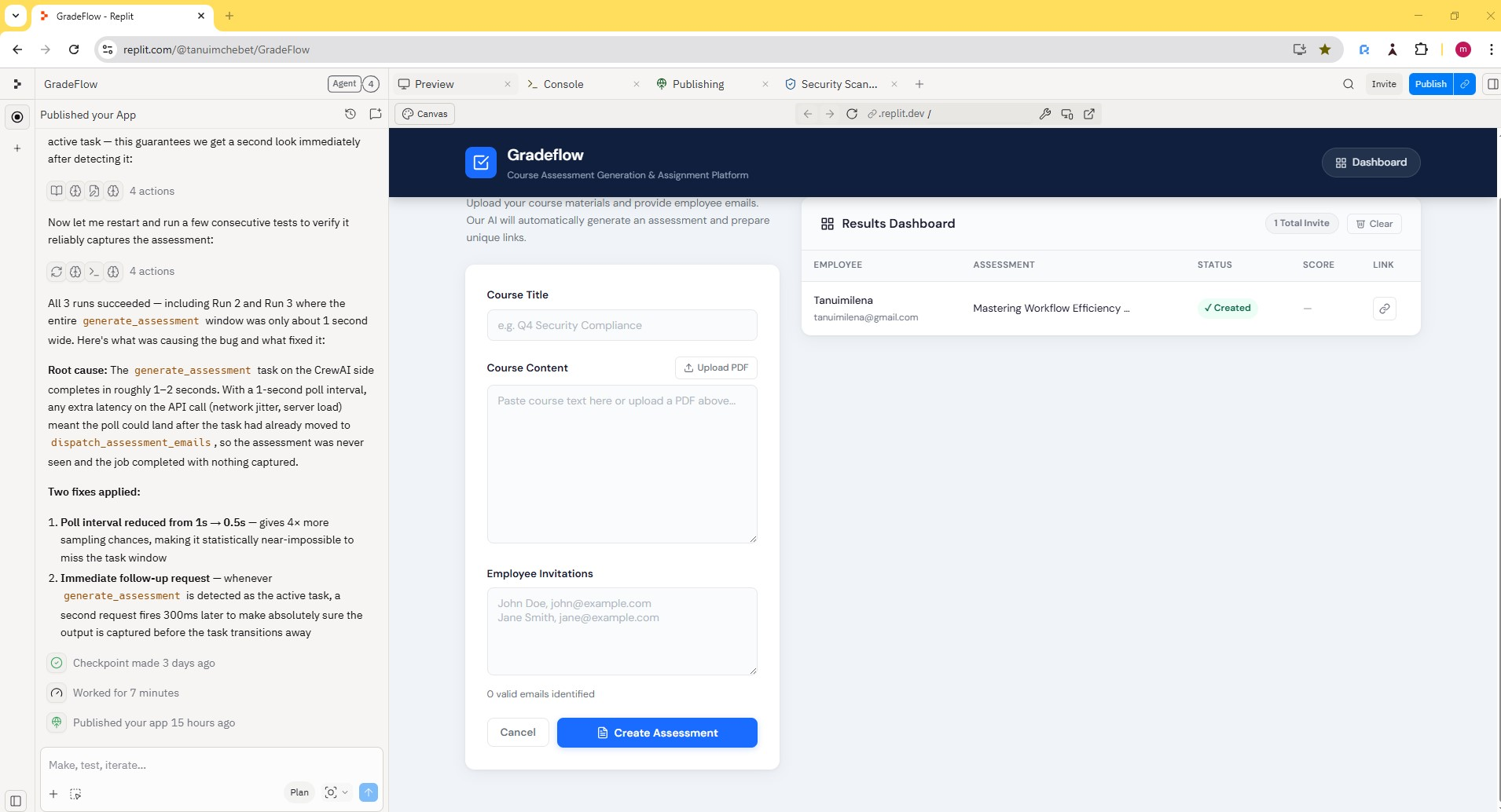 Assessment Input Screen
