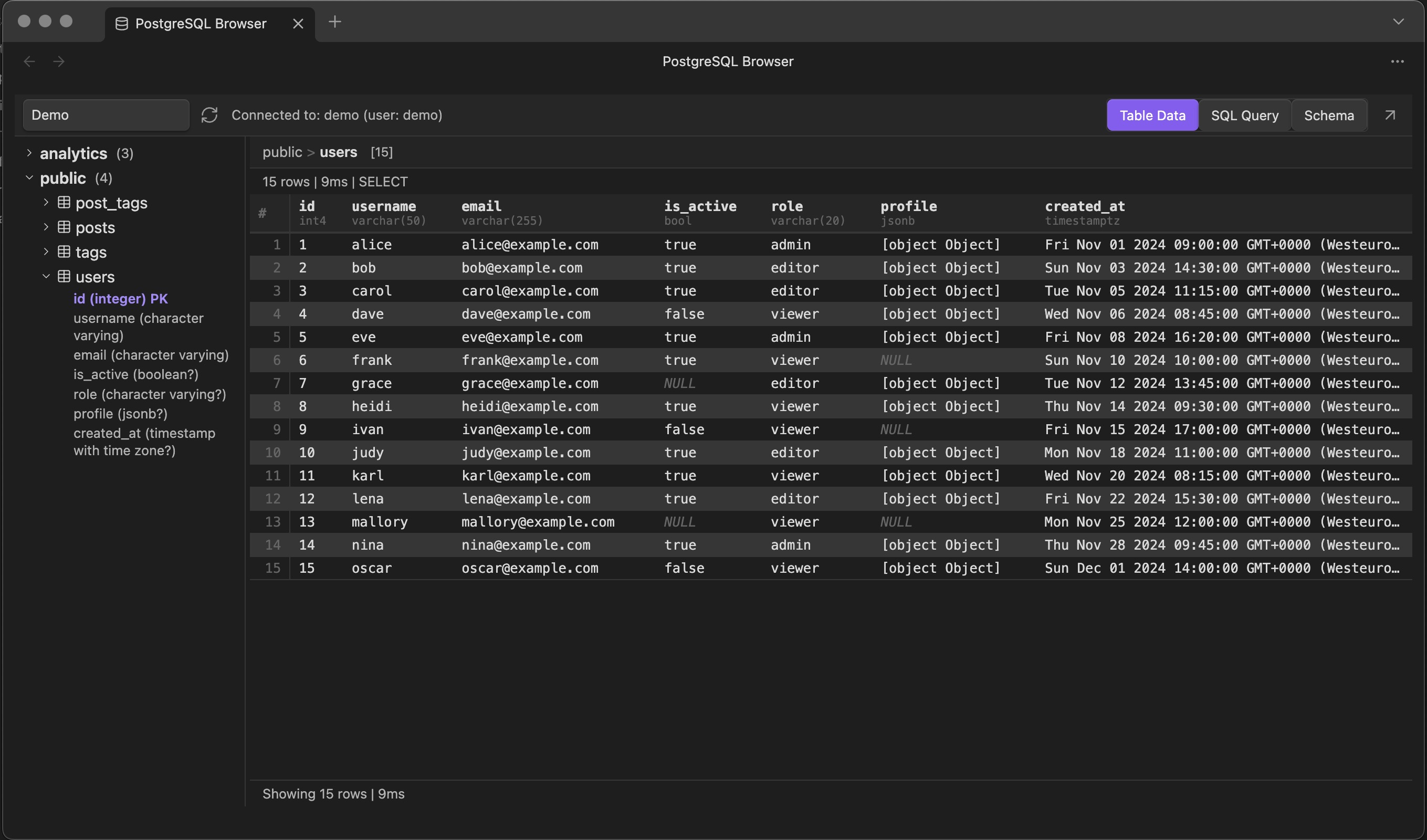 PostgreSQL Browser hero screenshot