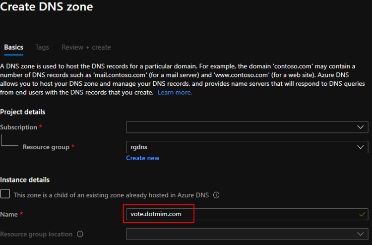 DNS Zone creation
