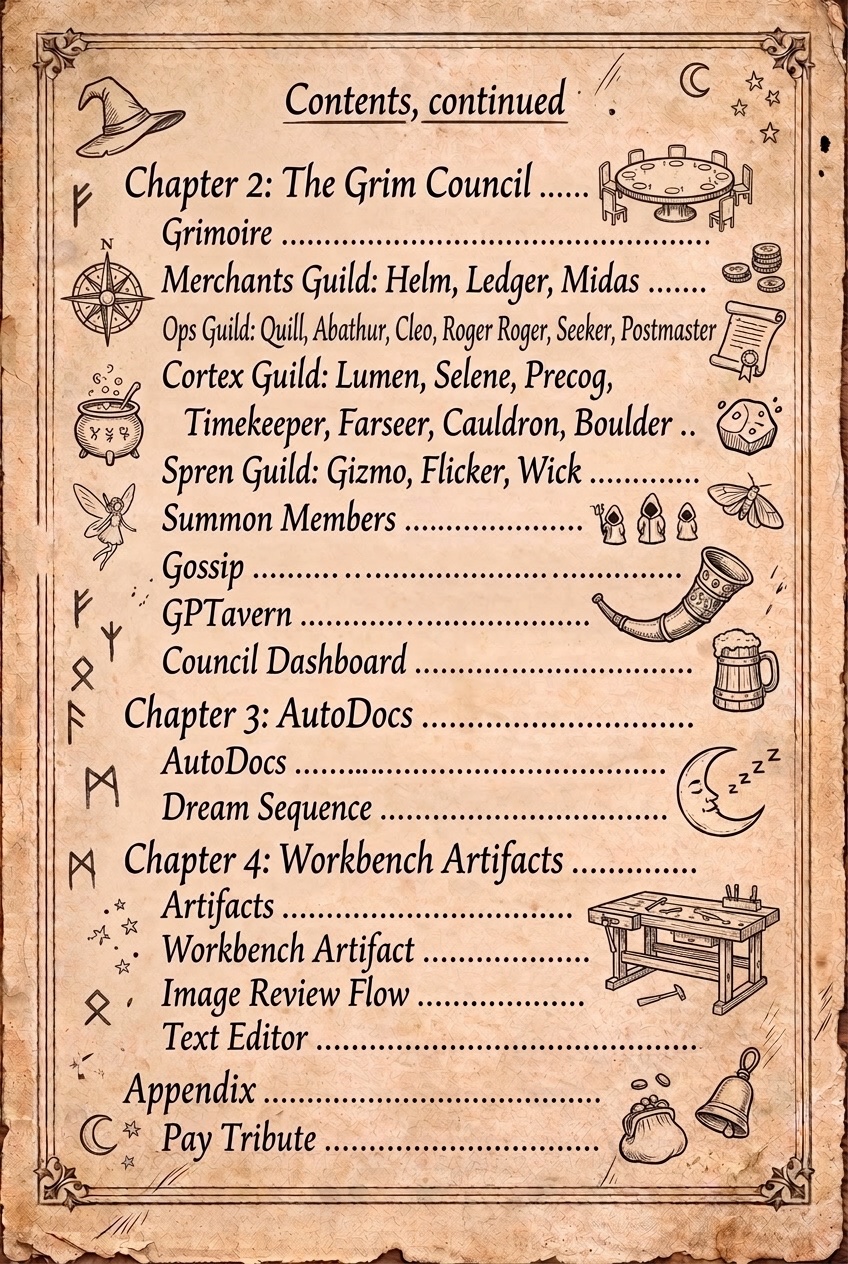 Table of Contents, page two