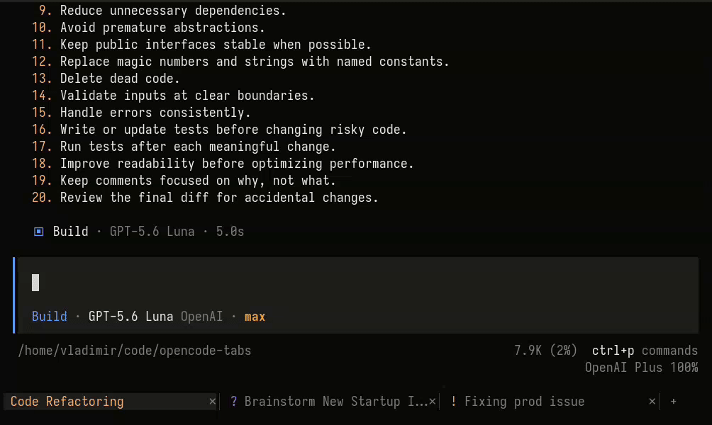 OpenCode tabs demo