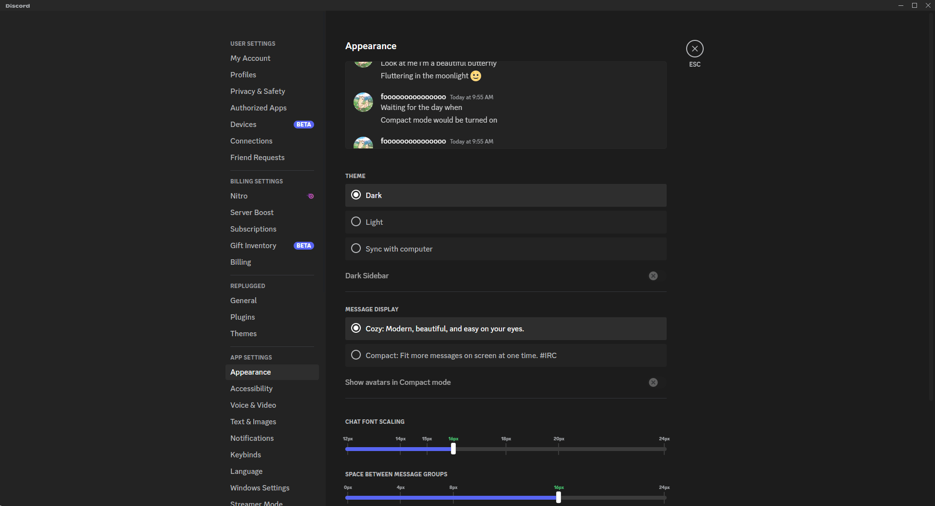 Settings Preview