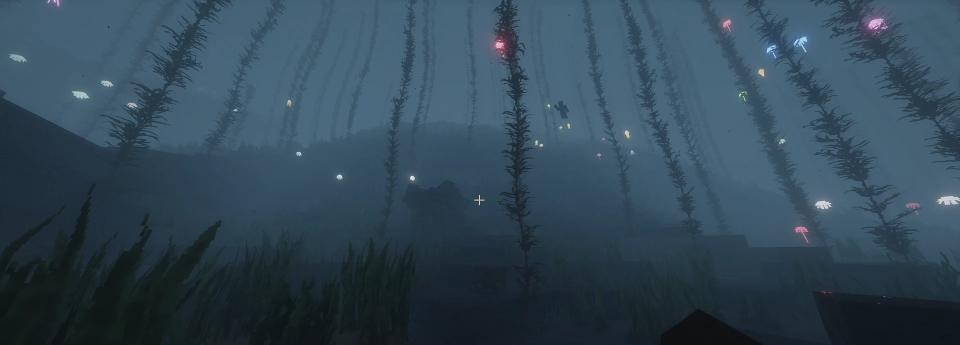 Kelp and jellyfish in the abyssal fog