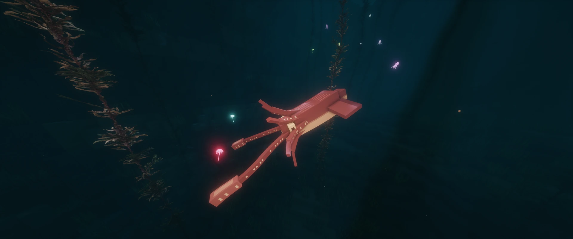 A giant squid in the deep