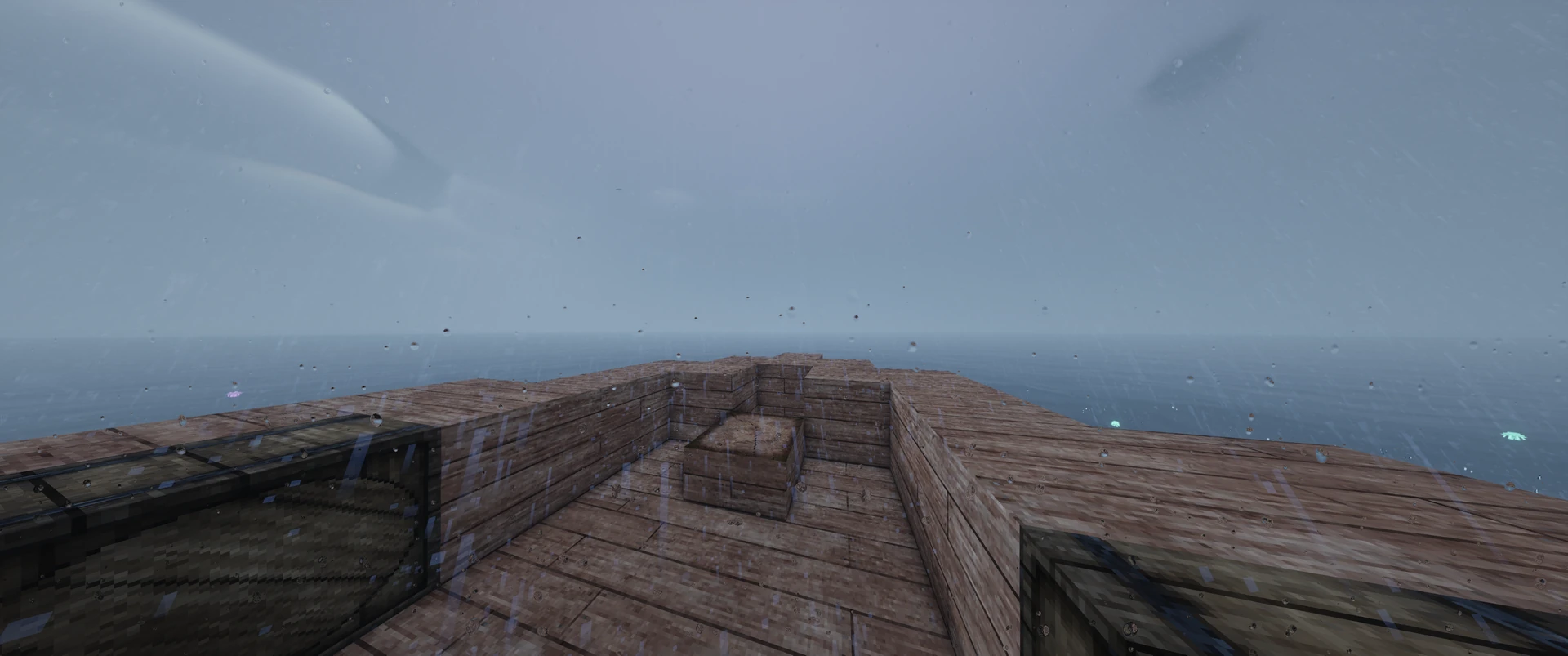 Rain on a houseboat deck