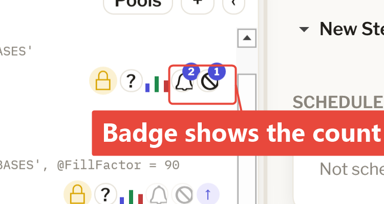 A badge on the bell/gate icons shows how many rules or gates are attached