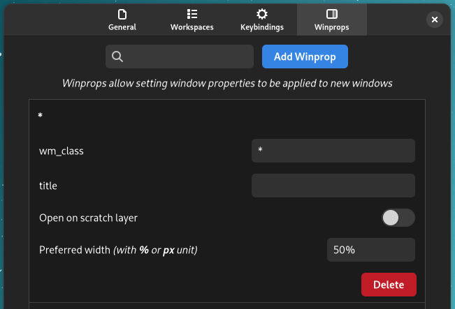 Setting default window property rule