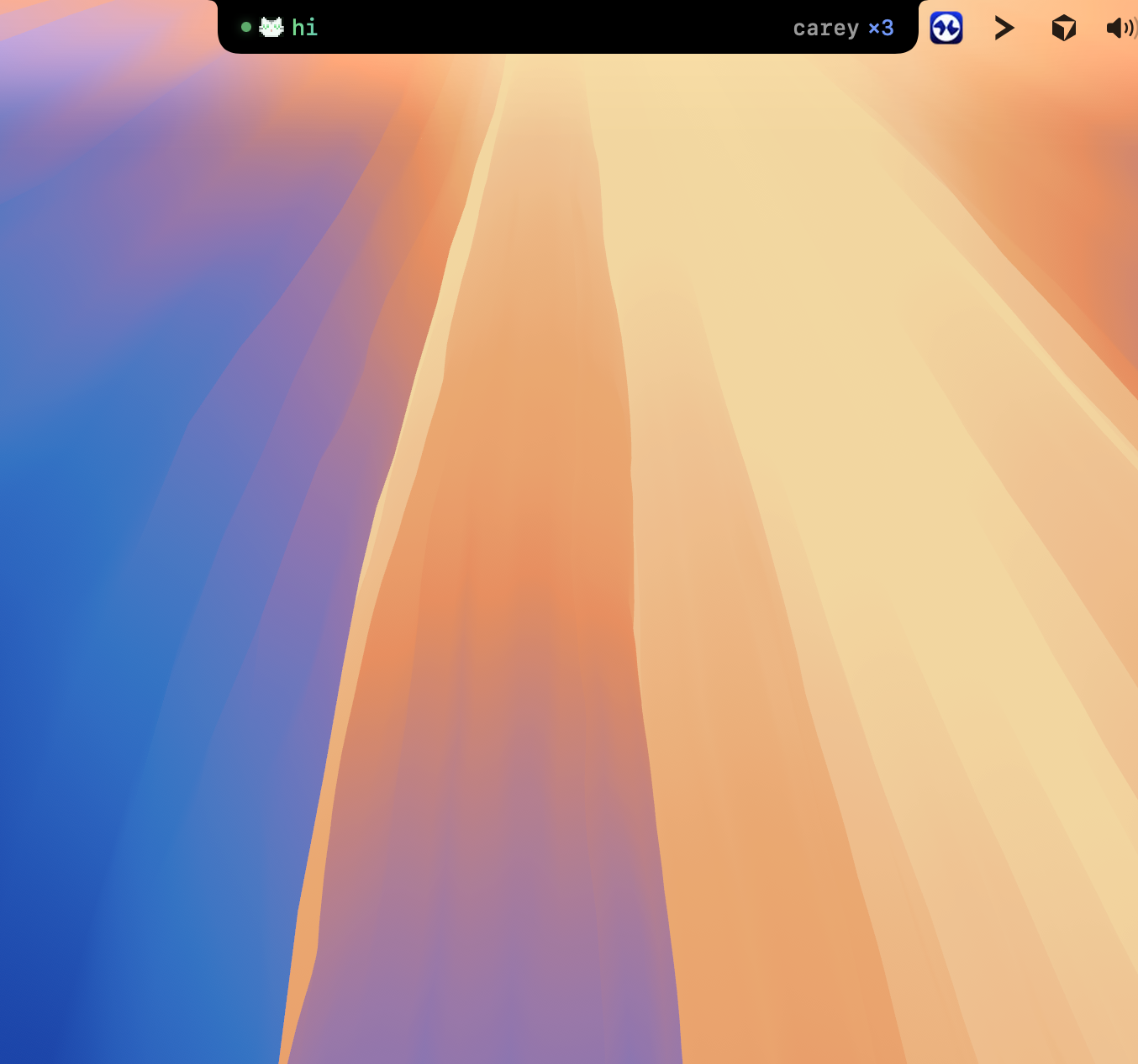 MioIsland in the MacBook notch — pixel cat + 'hi' status + 'carey ×3' active session badge