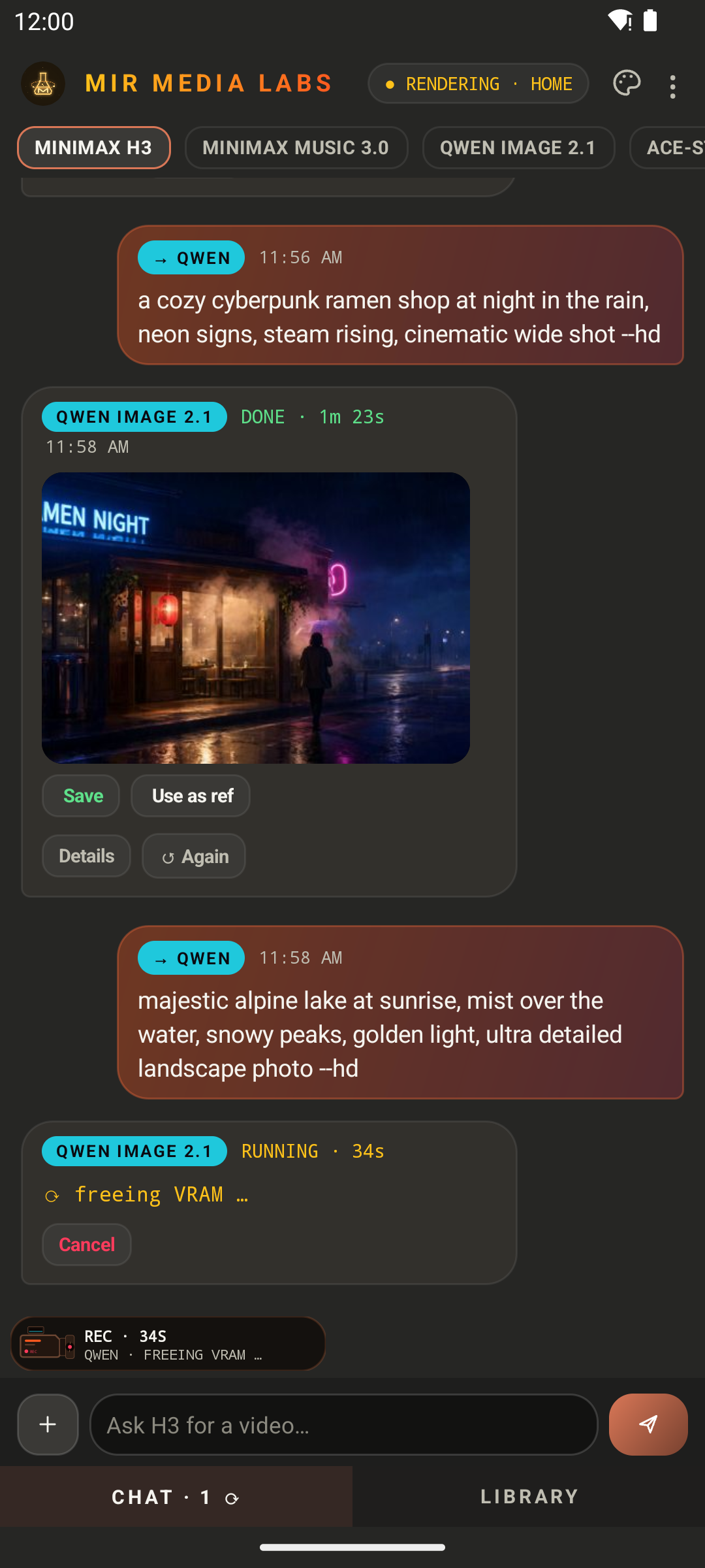 Phone: chat with a live render