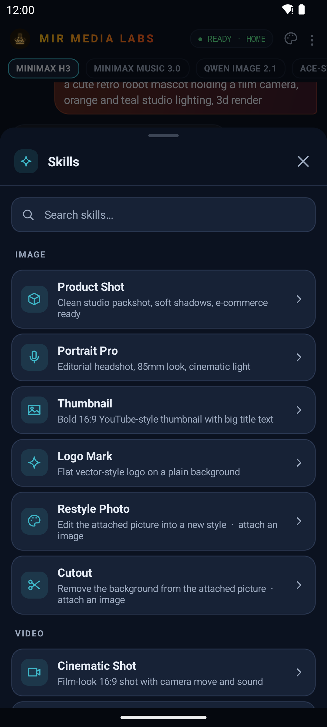 Phone: skills in the Midnight Studio theme